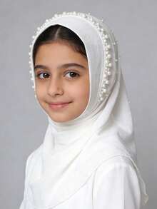 1pc Muslim Girls/Children Headscarf Shawl, Easy To Wear, Suitable For Outdoor Activities And Daily Use - Pearl Scarf - View 7