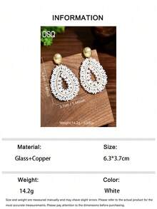 一对手工波西米亚风玻璃珠水滴耳环，简约时尚小众几何耳环，适合女性日常、度假、派对、情人节、母亲节、婚礼季、音乐节等场合佩戴（手工串珠颜色和数量随机排列） - 白色 - 查看 6