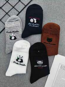 1/5 pares de calcetines tipo tripulación para hombres con estampado de panda de estilo chino, calcetines largos de negocios y casual - Multicolor - Ver 6