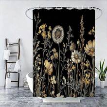 1/4pcs Bohemian Vintage Floral Black Gold Shower Curtain Set, Made Of Polyester Fabric, Waterproof, With Hooks, Machine Washable, Farmhouse Style Bathroom Curtain & Rug, Waterproof Polyester Shower Curtain, Non-Slip Bath Mat, U-Shaped Toilet Rug With 12 Hooks - Modern Style, Suitable For Home Decor, Bathroom Decor And Accessories, Easy To Clean And Maintain, Elegant Housewarming Gift - Fit For All Seasons - A - View 6