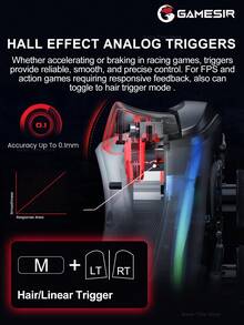 GameSir Kaleid Kaleid Flux RGB 灯光控制器，兼容 Series X/S 游戏手柄，PC 兼容 One 控制器，官方授权游戏主机摇杆，适用于 Windows 10/11 和 Steam 系统，配备霍尔效应摇杆和扳机键，4 个震动马达，1000Hz 轮询率，透明黑和透明黑黄配色。 - 透明黑 - 查看 10