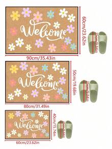 1pc Colorful Floral Welcome Pattern Doormat, Farmhouse Style Machine Washable Polyester Mat, Suitable For Living Room, Kitchen, Bedroom, Entryway, Home Decor, Room Decor, All Season - Mustard Yellow - View 3