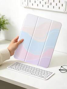 1 件装柔和粉彩波浪纹彩绘平板电脑保护套，兼容 iPad Mini 4/5/6/7、Air、9.7/10.2/10.5/Air 4/5、Pro 11 英寸（第十代）、Air 11 英寸（M3）2025、11 英寸（第十一代）2025、Galaxy Tab A8 10.5 英寸 2022，带笔槽、三折支架、TPU 边框保护、磁吸式睡眠/唤醒功能，可爱设计 - 彩色 - 查看 4