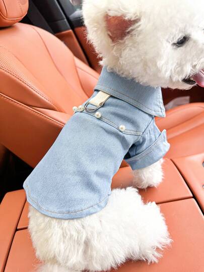 PETCIRCLE 1pc Pet Clothes, Dog Apparel Pearl Decorated Shirt, New Spring/ Outfit