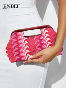 ENBEI Delicado Bolso de Mano Vintage Tejido Tipo Nube - Bolsa de Cosméticos, Bolso de Mano Plisado en Forma de V, Bolso de Playa para Mujer, Bolso de Concha de Moda, Minimalista Multifuncion - Multicolor 8 - Ver 3