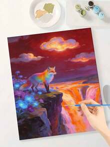 彩色狐狸日落瀑布风景DIY数字油画帆布画工艺品成人家居装饰40x50厘米/16x20英寸节日礼物 - 40*50厘米 - 查看 3