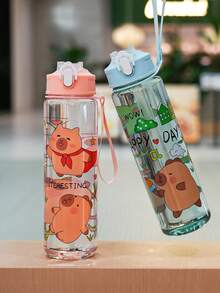 1pc 750ml/25oz Capybara Cartoon Plastic Straw Cup With Leak-Proof Lock, Compact & Portable Straw Tumbler, Suitable For Outdoor Activities, Games, Cycling, Camping - Ideal For Holiday And Birthday Gifts - Multicolor - View 5
