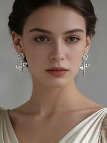 一对时尚玫瑰花耳环，新娘优雅耳环，适合日常佩戴、婚礼、派对、情人节、复活节礼物 - 彩色 - 查看 2