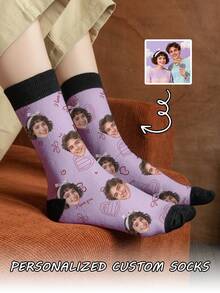 1 Đôi tất dài đến bắp chân in chữ và ảnh theo yêu cầu, tất in chữ "Người cha tuyệt vời nhất" và ảnh chàng trai đẹp trai, tất đôi dài đến bắp chân in hình ảnh độc đáo, thích hợp làm quà tặng Ngày của Cha, sinh nhật và các dịp khác. - Nhiều màu - Xem 5