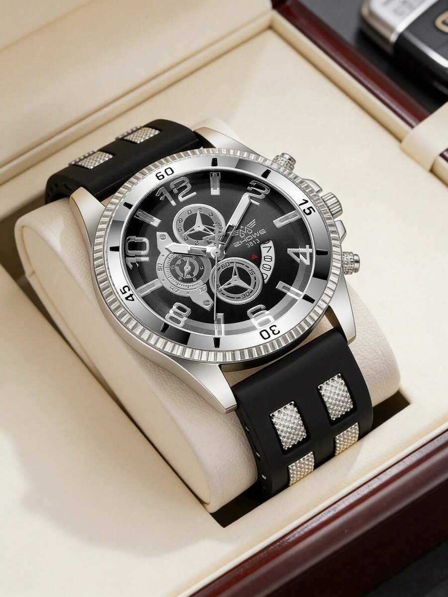 男士手表，1 件装，休闲运动风，带日历功能，圆形大表盘石英表，适合日常佩戴，生日礼物，返校季礼物，感恩节礼物，情侣场合礼物，最佳礼物（不含表盒）