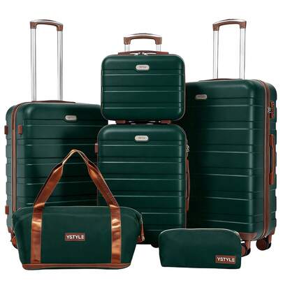 YSTYLE LONG VACATION 5-Piece Travel Luggage Set With ABS+PC Hard Shell Carry-On Suitcase, Spinner Wheels And YKK Zipper With TSA Lock