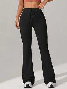 High Waist Flare Pants, Butt Lifting Seamless Yoga Pants, Wide Leg Trousers For Women Spring Black - Black - View 5