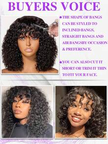 150% 密度深卷真人发假发，带刘海 - 湿发波浪造型，即戴即走，无需胶水，自然黑发，8-22、24、26、28、30 英寸，巴西真人发 - Natural Black - 查看 5