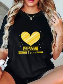 Women's Crew Neck Cotton T-Shirts With Graphic Print, Heart Dollar General Love Pattern Print, Oversized Casual Short Sleeve T-Shirts, Unisex Tops, Spring And Summer Fashion Women's Top T-Shirts. - 白色 - 查看 8
