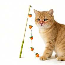 Bountiful Tomato Cat Teaser Wand, Felt Bell Persimmon Cat Toy, Pet Toy - Multicolor - View 5