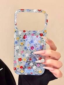 Funda de teléfono con pintura estética de flores coloridas de principios de primavera, compatible con iPhone 17 Pro Max, 16 Pro New, 17, 14 Pro, 15 Pro, cubierta de teléfono a prueba de golpes de doble capa con brillo creativo - Azul - Ver 3