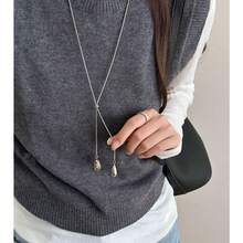 1pc Autumn/Winter Women's Tiger Eye Teardrop Pendant Zipper Necklace, 2025 New Luxury Personalized Design Long Sweater Chain Accessory - Necklace - View 3