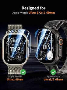 2Pcs 49mm Screen Protector For Apple Watch Ultra 3/Ultra 2, Premium HD 9H Tempered Glass, Anti-Fingerprint & Anti-Scratch - Clear - View 3