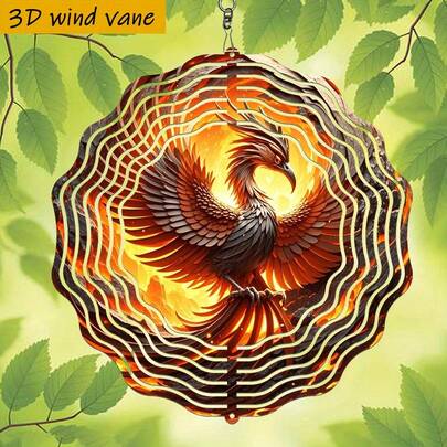 1pc 3D Flame Soaring Phoenix Metal Wind Chime - 10 Inch Iron Art Outdoor/Indoor Hanging Decor With 360° Rotating Hook, Eagle Wing Bird Design, Suitable For Garden, Wedding, Christmas And Holiday Decoration - No Battery/Power Needed, DIY Friendly (Golden Tone, Durable Metal Art)