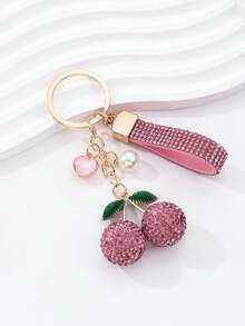 1 chiếc móc khóa hình trái tim đính đá anh đào sang trọng, mặt dây chuyền chữ hình quả anh đào giả, móc khóa đôi thanh lịch, phụ kiện trang trí túi xách tự làm cho nữ. - Nhiều màu - Xem 3