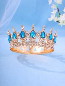Elegant Gold-Tone Royal Style Sapphire-Look Crystal Crown - Suitable For Attending Balls - Multicolor - View 29