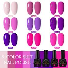 9pcs FOUR LILY 10ml Purple & Pink Nail Polish Set, Tropical Style UV LED Gel Nail Polish Kit - Multicolor - View 12