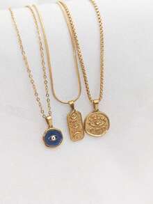 1/3 极简主义不锈钢滴油眼吊坠，朋克暗黑风恶魔眼波西米亚风时尚百搭项链，优雅女士颈链 - 金黃色 - 查看 9