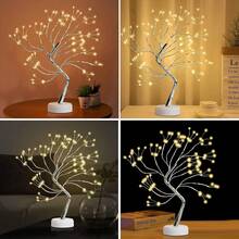 1 pieza Lámpara de árbol de alambre de cobre con LED - Alimentada por USB y batería, iluminación blanca cálida, decoración de escritorio elegante, adecuada para dormitorio, fiesta y días festivos (Pascua, Halloween, Navidad) - Estilo de escritorio, incluye cable USB (baterías no incluidas) - luz blanca cálida - Ver 3