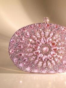 Women's Evening Bags Sparkly Rhinestone Clutch Purses Luxury Handbags | Sparkly, Rhinestone, Luxury, Sparkly, Rhinestone, Luxury - Sparkling Oval Purse With Convertible Gold Chain, Elegant Bridal & Prom Handbag For Weddings, Parties, And Formal Events - 粉色 - 查看 5