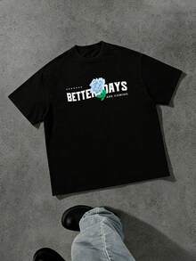 Áo thun nam FRACTYR in họa tiết hoa hồng và gai cổ điển, phong cách đường phố Y2K thường ngày cho mùa hè. - màu đen - Xem 4