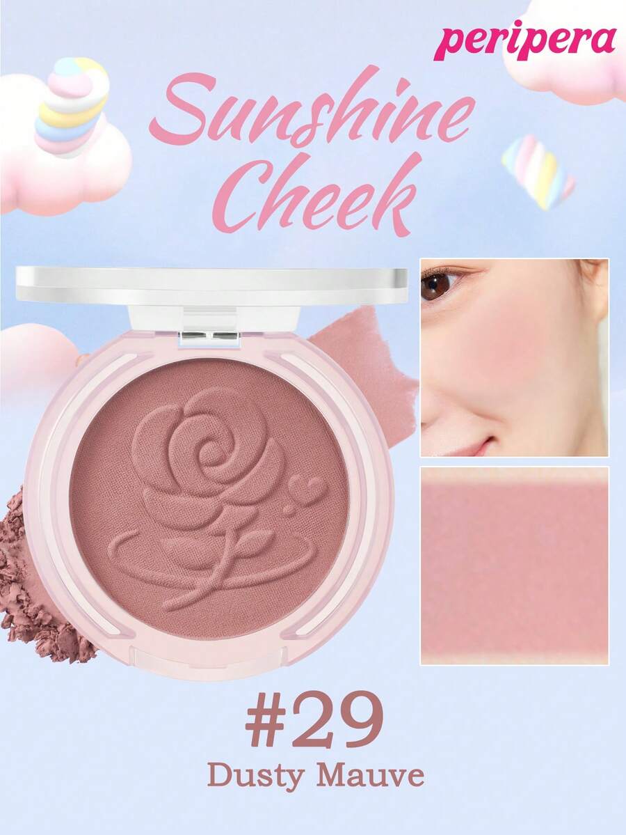 K-Beauty Peripera 單色粉末腮紅盤,霧面細緻粉末腮紅,不結塊,持久妝效,全方位彩妝盤,裸妝風格,臉部美容化妝品,韓系妝容,4.2g - #29 Dusty Mauve - 查看 1
