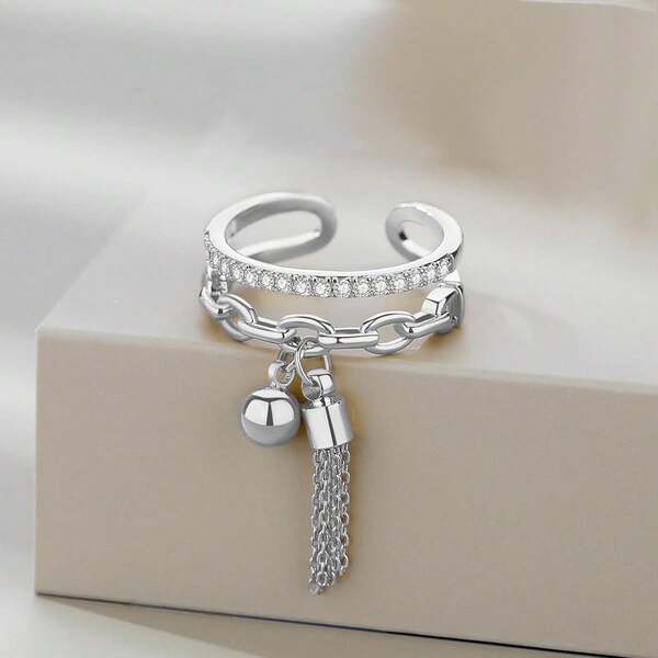 Tasseled Geometric Open Ring, Minimalist Knuckle Ring, Unique Design Finger Ring