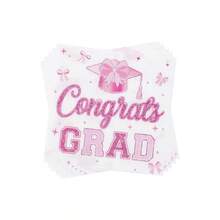 20张/40张/100张白色背景粉色蝴蝶结毕业派对餐巾纸，一次性毕业祝贺餐巾纸，男女皆宜。 - 白底 - 查看 6