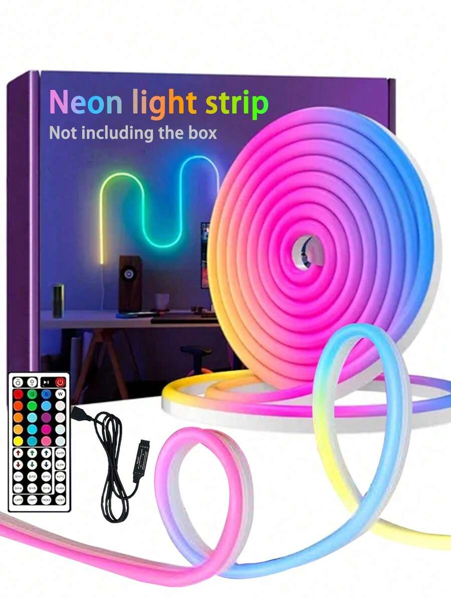 RGB Neon Light Strip, LED Light Strip, Silicone Rope Light, USB Powered Flexible Light Strip With 44-Key Remote Control, Suitable For Gaming Room, Party, Wall, Ceiling, Home, Room, Garden, Christmas, Gathering, TV/Computer Backlight Decor, Home Decor, Holiday Decor, Party Decor, Birthday Decor, Halloween Decor - Multicolor - View 1