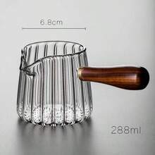 Ấm trà/ly cà phê/ly nước/bình trà kiểu Nhật, làm bằng thủy tinh dày chịu nhiệt cao, tay cầm bằng gỗ hình cánh hoa, có vòi chia trà, thích hợp sử dụng trong gia đình. - Một kích thước phù hợp với tất cả - Xem 3