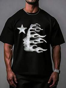 Hellstars Path To Paradise Abstract Y2K Graphic T-Shirt,220g 100% Cotton,Round Neck Short Sleeve,Black Streetwear Essential For Summer Going Out,Unisex Style - 黑色 - 查看 1