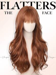 Tóc giả dài màu nâu đỏ có mái, tóc giả tổng hợp gợn sóng nhiều lớp màu gừng dành cho nữ, thích hợp dự tiệc và sử dụng hàng ngày, dài 26 inch. - Nhiều màu - Xem 2