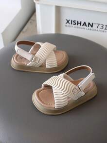 1双女童凉鞋，新款夏季款式，百搭户外鞋，软底，简约设计，公主风，厚底，交叉绑带，露趾，沙滩凉鞋 - 米色 - 查看 1