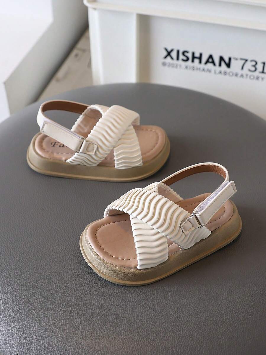 1双女童凉鞋,新款夏季款式,百搭户外鞋,软底,简约设计,公主风,厚底,交叉绑带,露趾,沙滩凉鞋 - 米色 - 查看 1