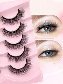 ENCHUW 5 Pairs Of Natural False Eyelashes Natural Look Soft And Fluffy Eyelashes 3D Curling DIY At Home Suitable For Daily Outings, Dates, And Party Use - Black - View 4