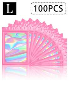 100pcs PVC Window Jewelry Storage Bags, PVC Jewelry Protective Bags, Anti-Oxidation Transparent Jewelry Zipper Bags, Waterproof Sealed Jewelry Bags, Jewelry Pouch With Small Zipper, Laser Transparent Pink Gift Packaging Bags, Sealable Packaging Bags, Minimalist Solid Jewelry Pouches For Bracelets, Home Gifts For Valentine's Day, Used To Hold Earrings, Necklaces, Unique Zipper Lock Pouch Accessory Gift Bags For Parties - Pink - View 12