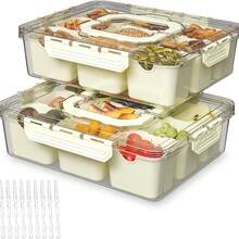 2 Pack Or 3 Pack Divided Serving Tray With Lid And Handles, 8 Or 9 Compartments Snack Box Container Charcuterie Organizer Snackle Box Container For Candy,Nuts,Fruits,Snacks,Pink Or Beige - View 14