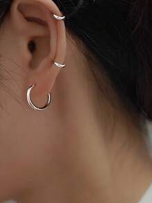 3pcs/Set Stainless Steel Basic Hoop Earrings, 8mm/10mm/12mm Earring Set For Women - Silver - View 3
