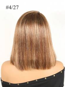 8 Inch Right-Side Part Brown Ombre Bleach Blonde Straight Bob Wigs Brazilian Virgin Human Hair 150% Density Right-Side Part Bob Wig With Highlights Golden Brown Mixed Blonde Machine Made Short Bob Glueless Wigs - S4/27 - View 4