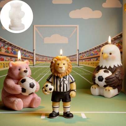 Molde de silicona con diseño de oso/león/águila de dibujos animados sosteniendo un balón de fútbol para hacer velas perfumadas, jabón de suerte DIY, decoración o piedra difusora de ambientador - Molde reutilizable