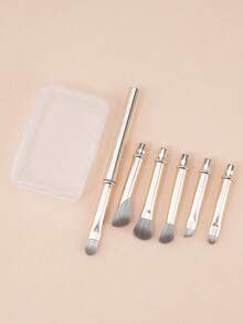 6件套迷你旅行化妆刷套装，包括粉底刷、腮红刷、眼影刷，带刷架，适合旅行/居家/办公使用，方便携带。 - 彩色 - 查看 10