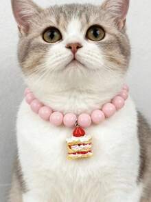 1pc Fashionable Sweet Style Faux Pearl Material Resin Cat & Dog Beaded Necklace Choker Accessory, Pet Cute Neck Chain Collar - Multicolor - View 6