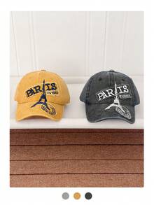 新款水洗复古可调节棒球帽，休闲做旧欧美风遮阳帽，柔软帽冠，字母刺绣，男女通用户外时尚个性街头遮阳帽 - 彩色 - 查看 2