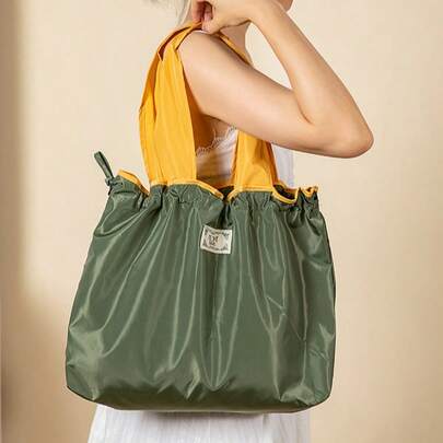 Túi mua sắm gấp gọn bằng nylon, có thể tái sử dụng - Túi xách cỡ lớn có dây rút, túi đựng đồ di động, dây đeo vai điều chỉnh được, thiết kế chống rò rỉ, nhỏ gọn để sử dụng hàng ngày.
