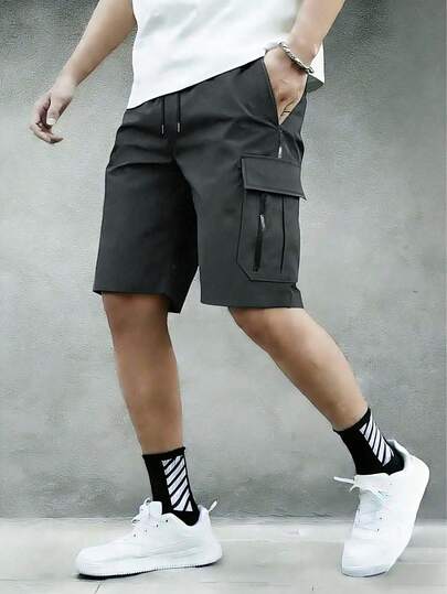 Men's Summer Outdoor Casual Cargo Shorts, Minimalist Running Multi-Pocket Knee-Length Shorts